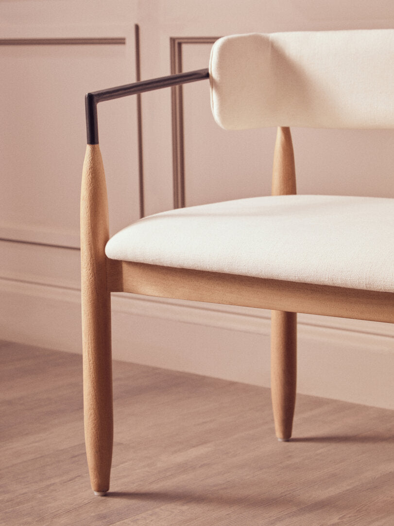 Persolo Cream Textured Fabric Dining Bench with Wood Frame