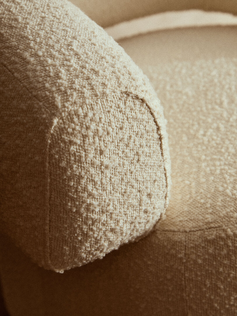 Oliveto Ivory Boucle Curved Revolving Armchair