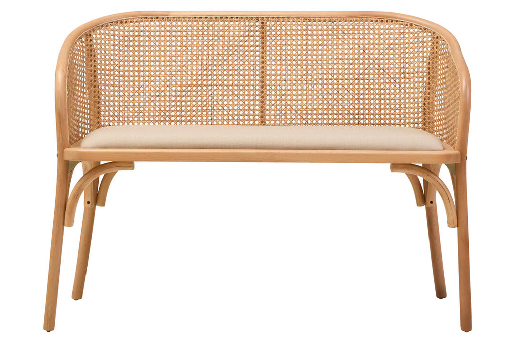 Cebu Natural Cane and Beech Wood Bench with Backrest