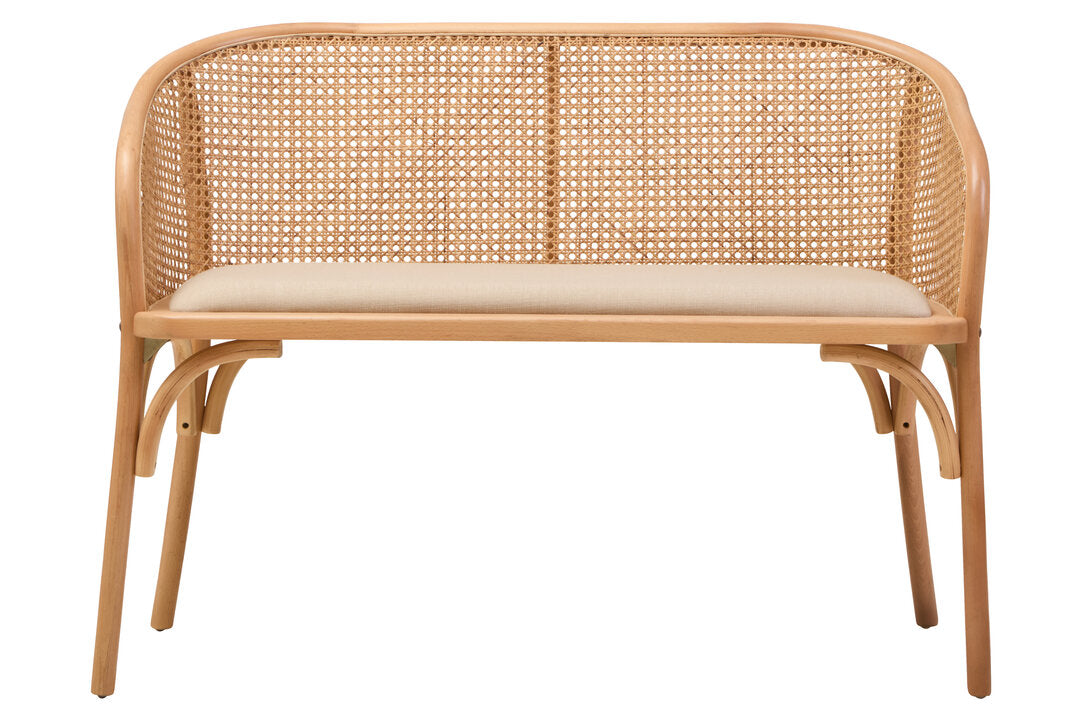 Cebu Natural Cane and Beech Wood Bench with Backrest