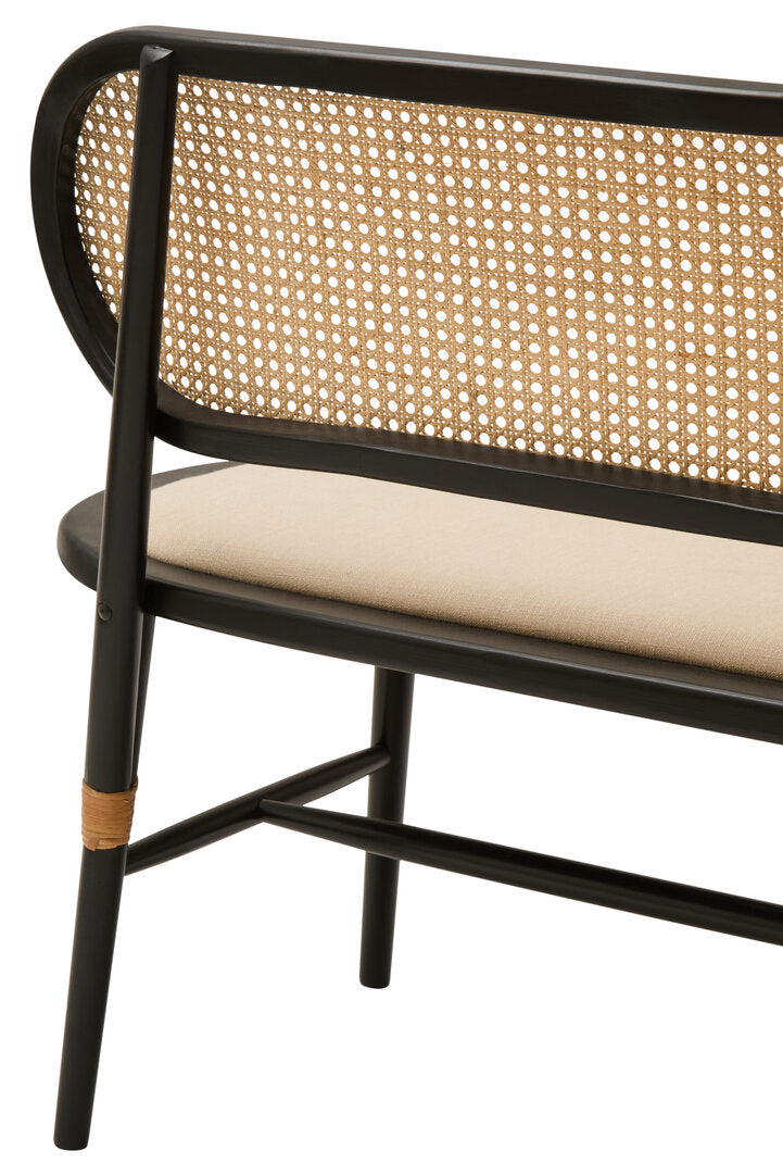 Cebu Natural Cane Bench with Black Elm Wood Frame