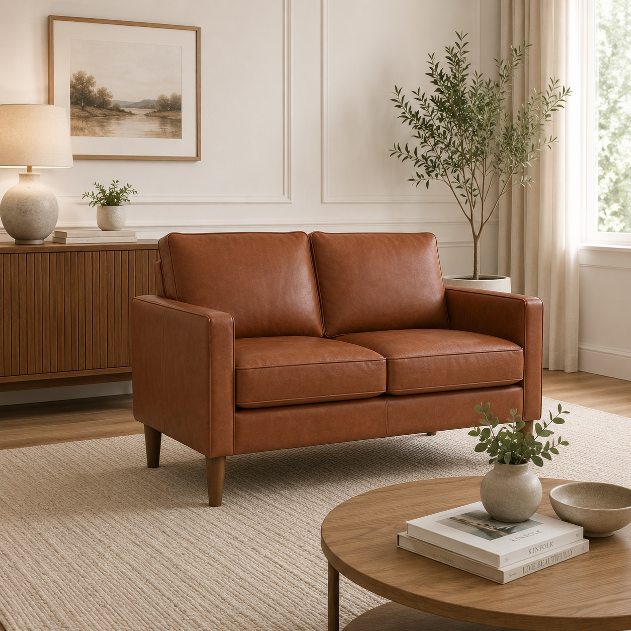 Model 46 - 2 Seater Sofa Faux Leather Tan