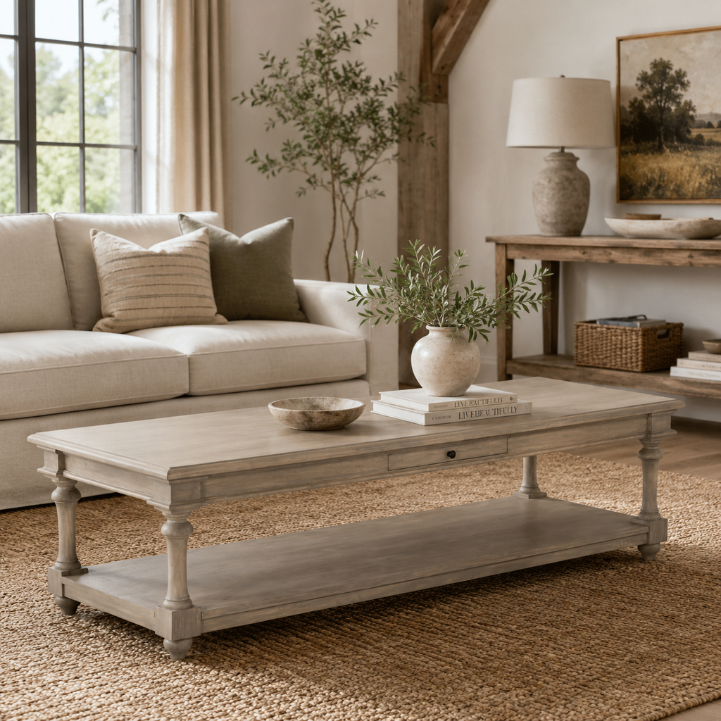 Rustic Wooden 170cm Coffee Table with Drawer