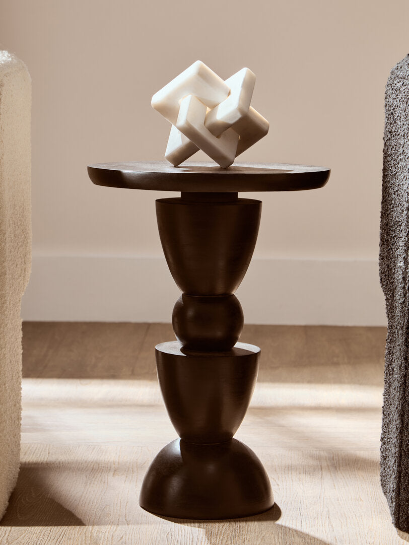 Walsa Black Finish Mango Wood Circle Column Detail Side Table