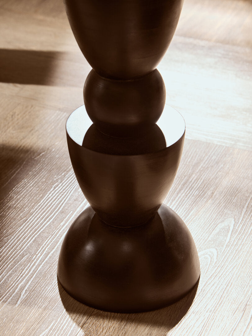 Walsa Black Finish Mango Wood Circle Column Detail Side Table