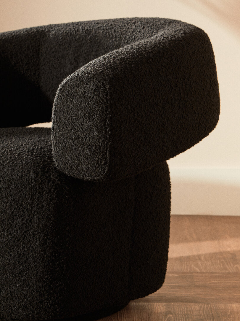 Oliveto Black Boucle Curved Revolving Armchair