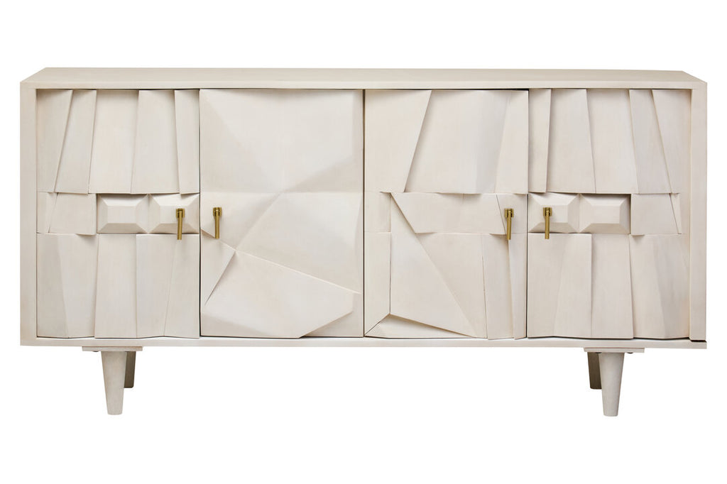 Sita Four Door Whitewash Mango Wood Abstract Sideboard