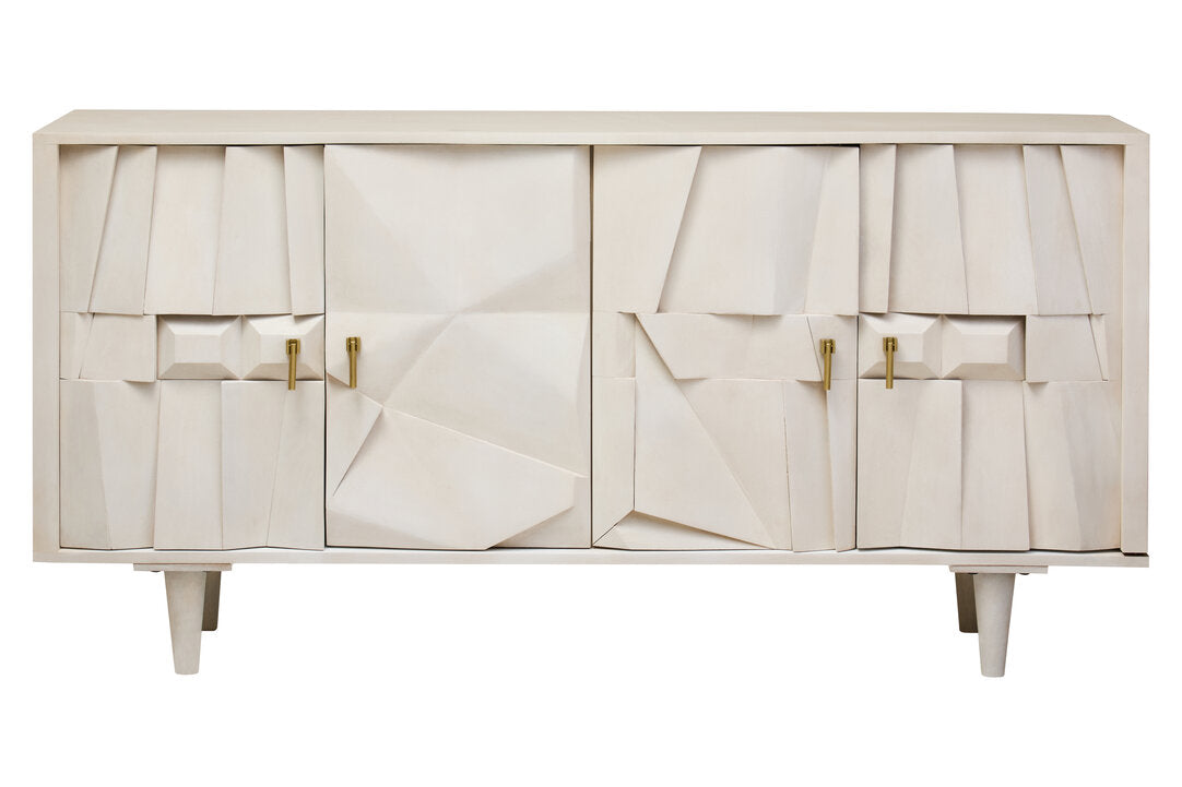 Sita Four Door Whitewash Mango Wood Abstract Sideboard