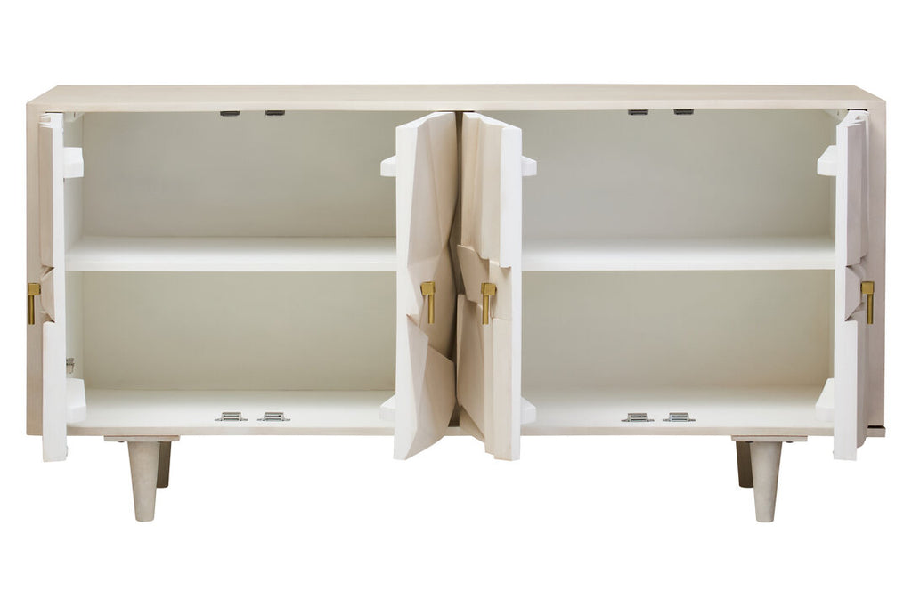 Sita Four Door Whitewash Mango Wood Abstract Sideboard