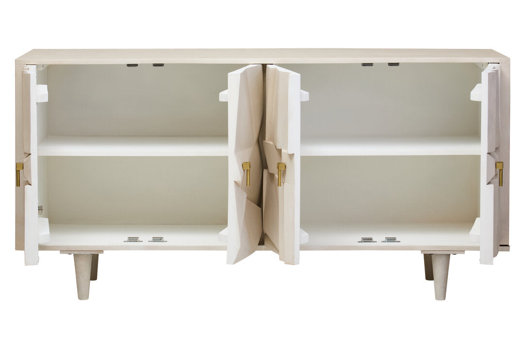 Sita Four Door Whitewash Mango Wood Abstract Sideboard