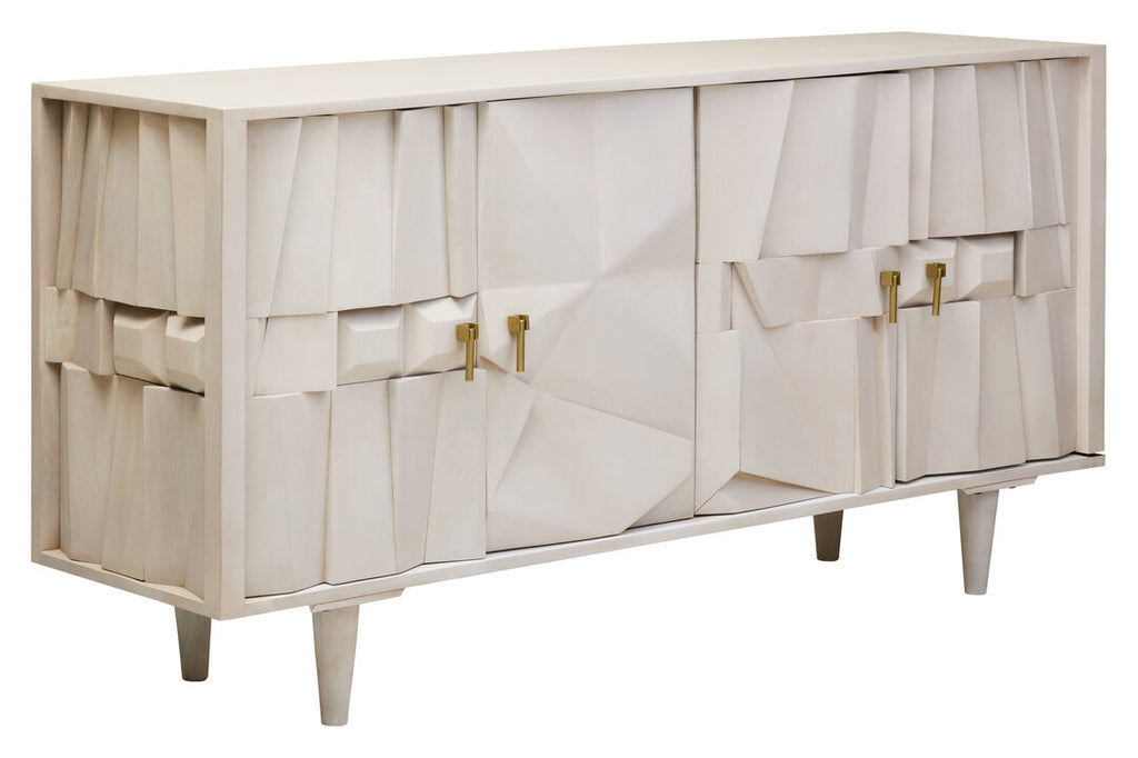 Sita Four Door Whitewash Mango Wood Abstract Sideboard