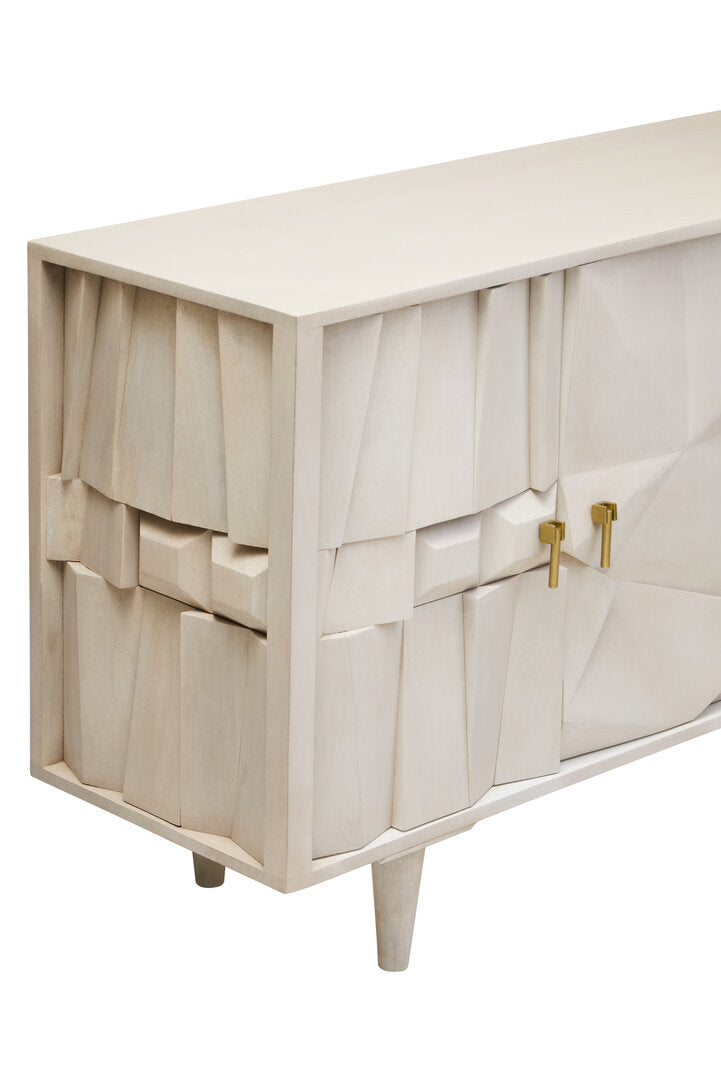 Sita Four Door Whitewash Mango Wood Abstract Sideboard