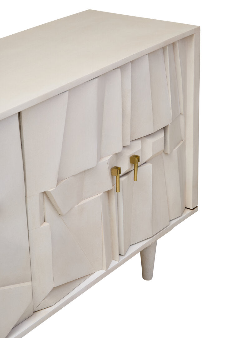 Sita Four Door Whitewash Mango Wood Abstract Sideboard