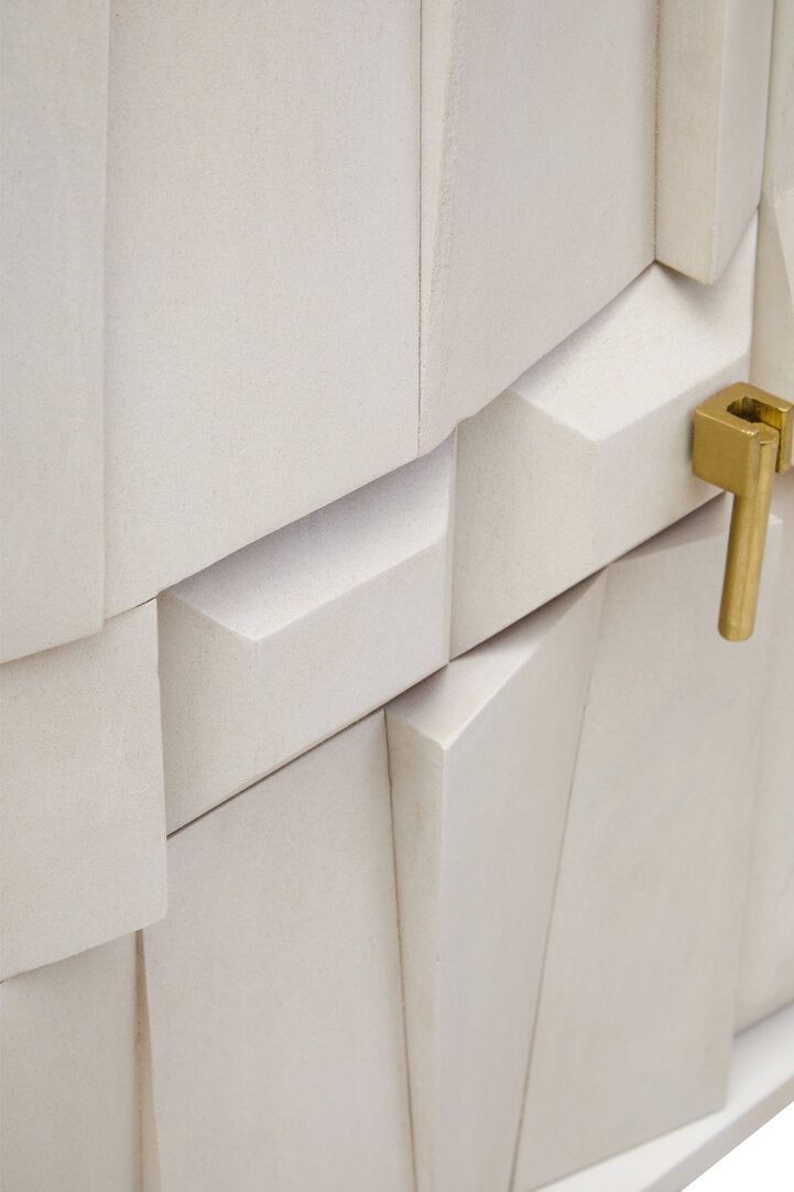 Sita Four Door Whitewash Mango Wood Abstract Sideboard