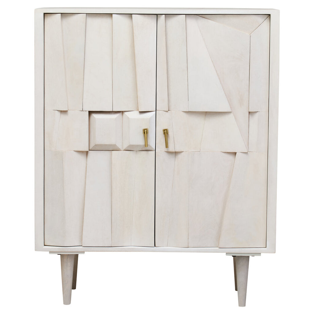 Sita Two Door Whitewash Mango Wood Abstract Cabinet
