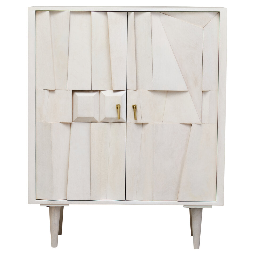 Sita Two Door Whitewash Mango Wood Abstract Cabinet