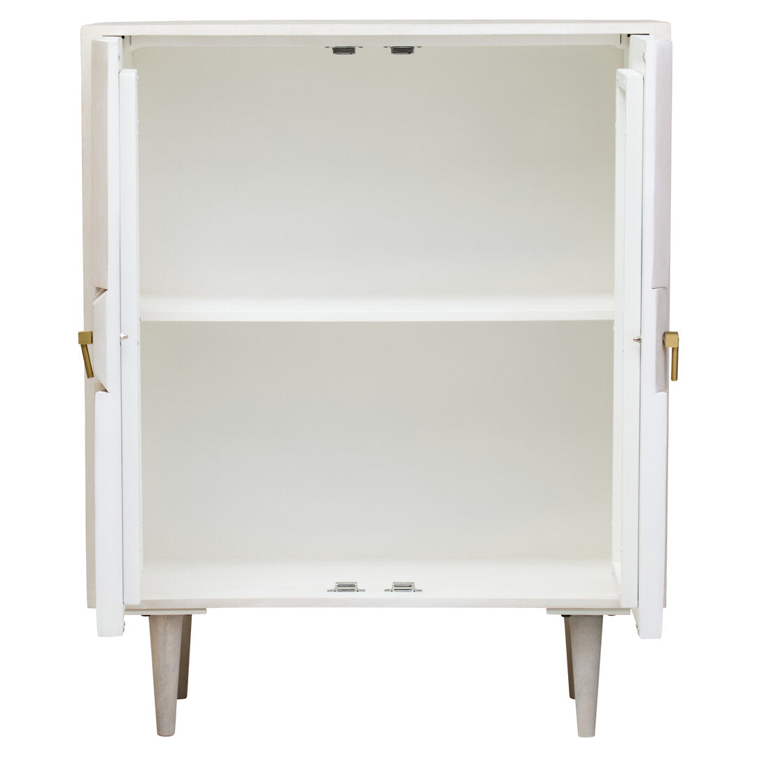 Sita Two Door Whitewash Mango Wood Abstract Cabinet