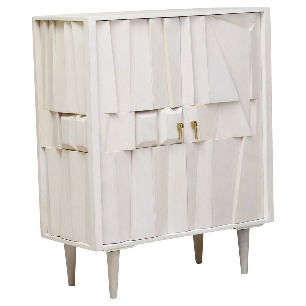 Sita Two Door Whitewash Mango Wood Abstract Cabinet