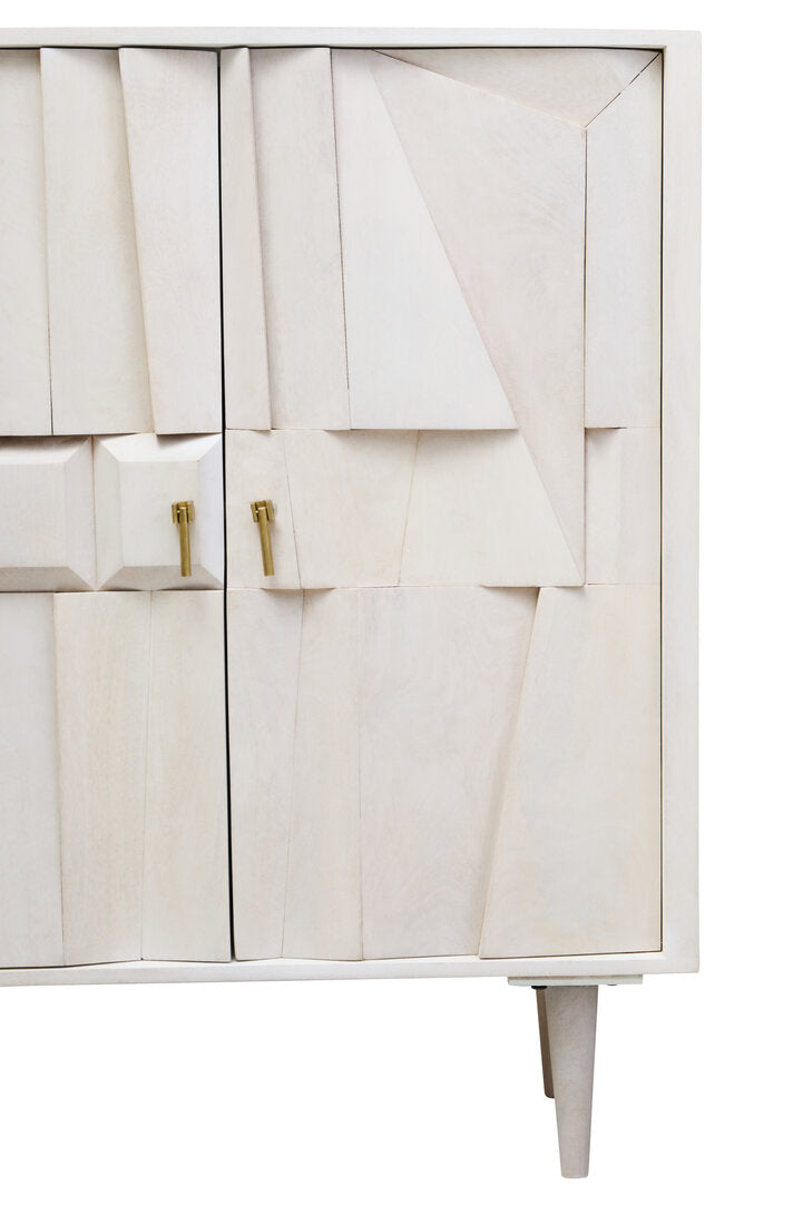 Sita Two Door Whitewash Mango Wood Abstract Cabinet