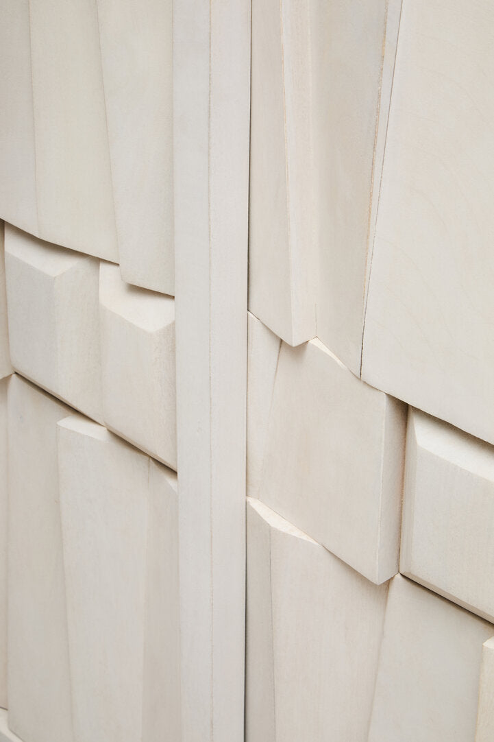 Sita Two Door Whitewash Mango Wood Abstract Cabinet