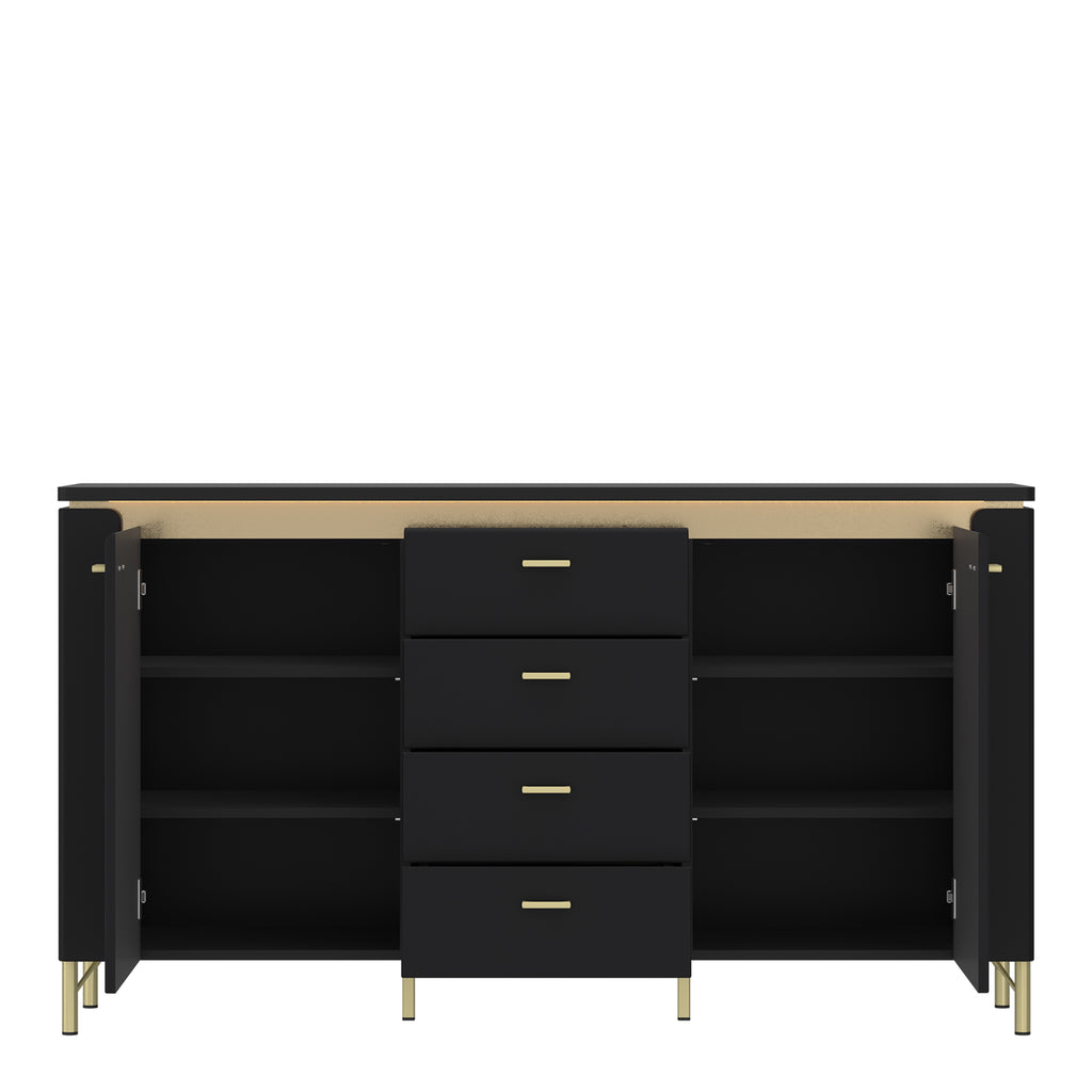 Genoa Sideboard 2 Door 4 Drawer in Black Matt/Gold