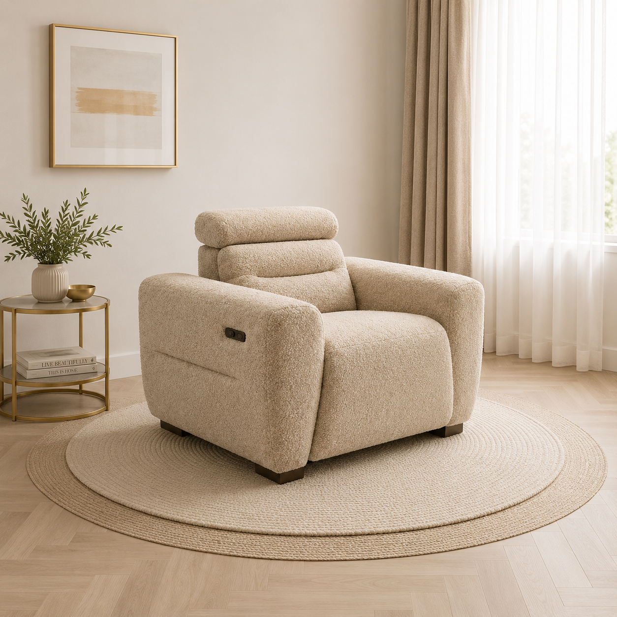 Tokyo Electric Recliner Beige Armchair