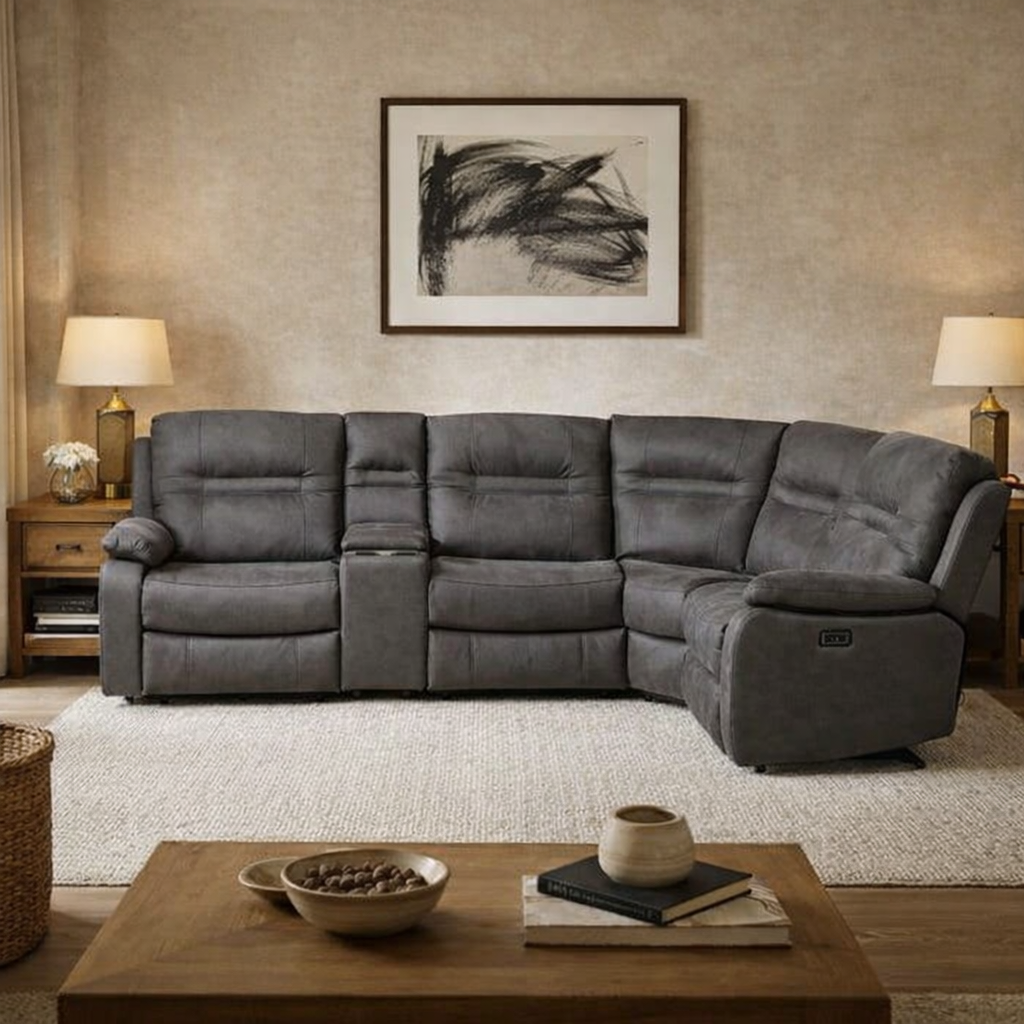 Jackson Grey Lay-Z-Boy Style Fabric Power Recliner Corner Sofa