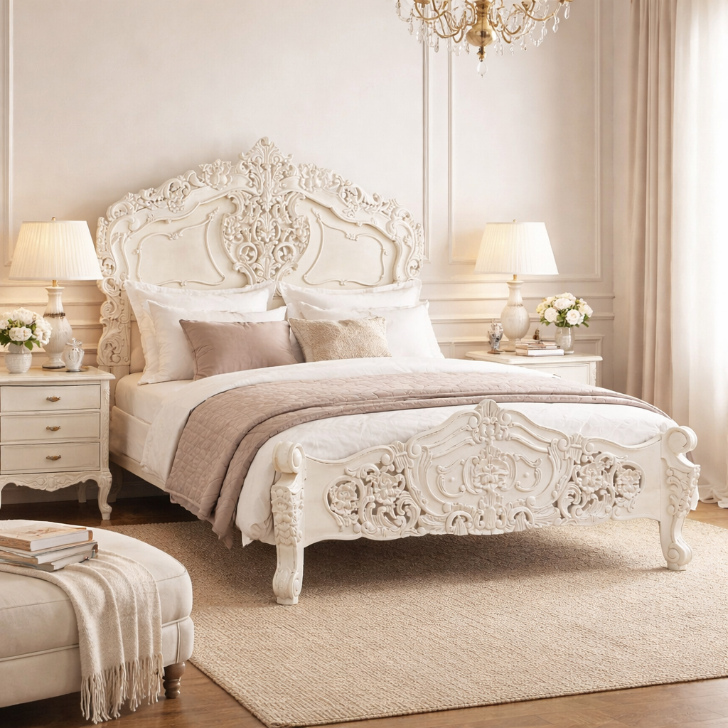 Rococo 4ft6 Double Size Carved Bed