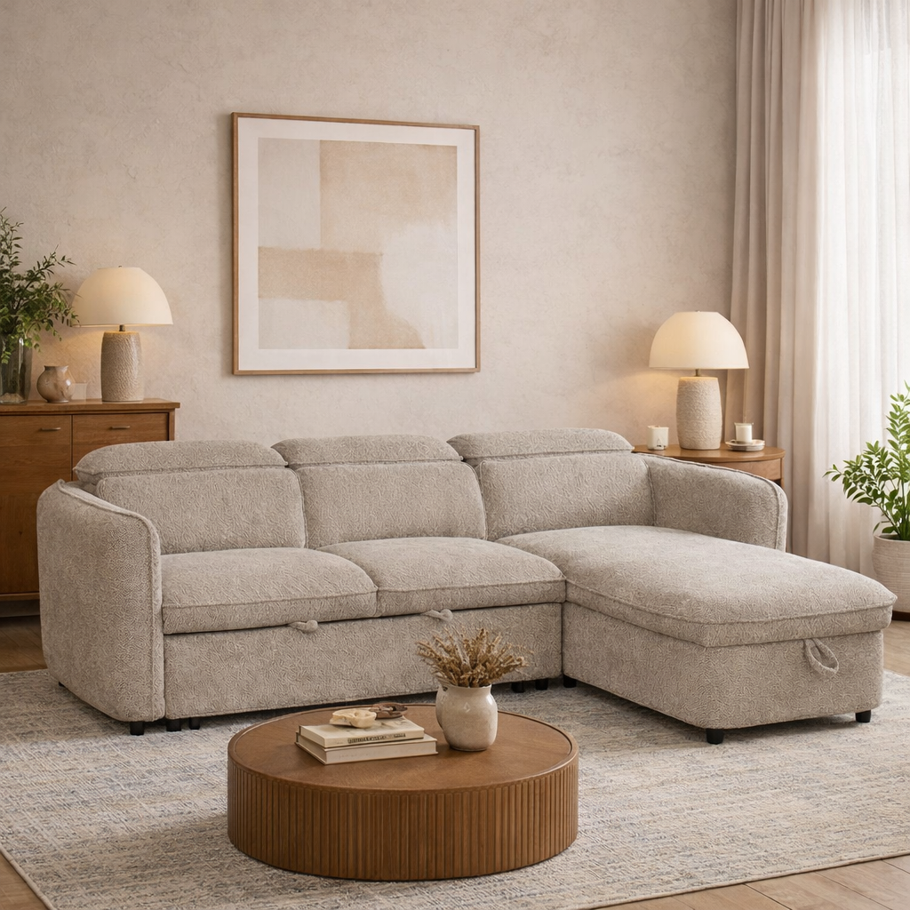 Capri Sofabed Universal Corner With Adjustable Headrests Beige Eastley | Kip | Quercioli | Barete | Metropolitan | Portobello | Aissa Style