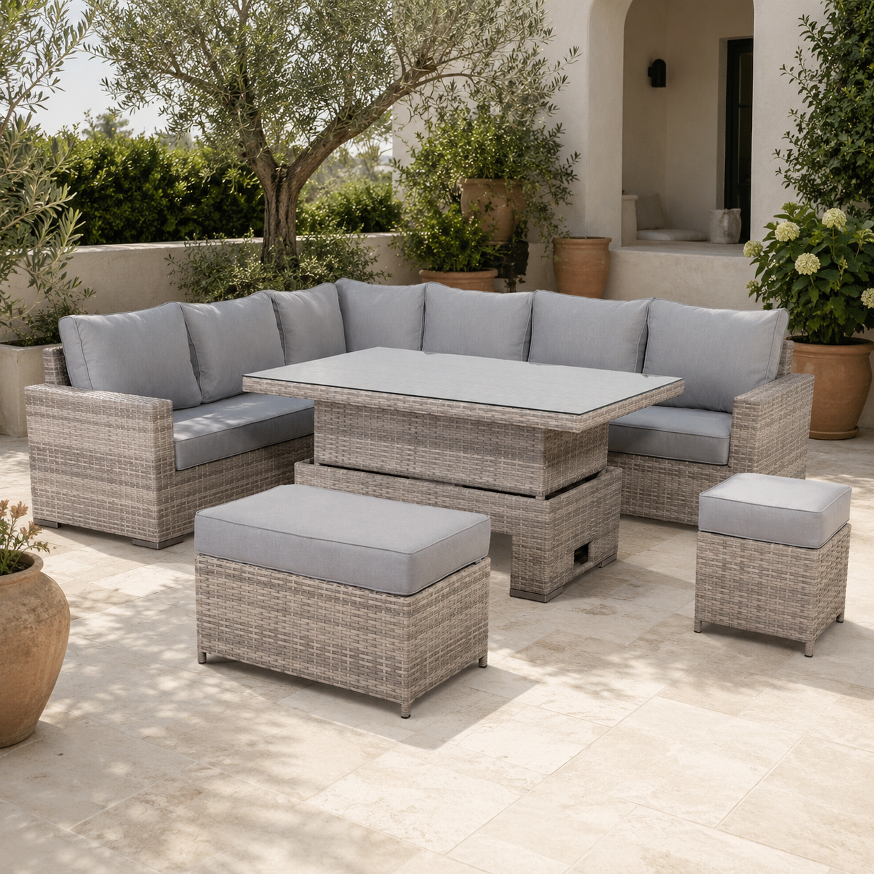 Large Corner Rising Dining Set Grey