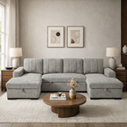 Como U Shape Sofabed With Ottoman Storage Grey Morgan | Malvern | Somerford | Calix | Euphoria | Plush Style