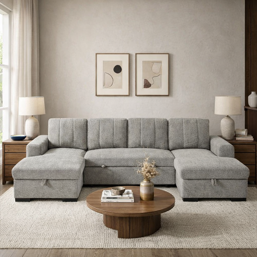 Como U Shape Sofabed With Ottoman Storage Grey Morgan | Malvern | Somerford | Calix | Euphoria | Plush Style