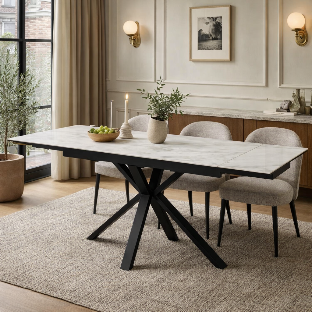 Amari Large Extending Table White Ceramic Marble