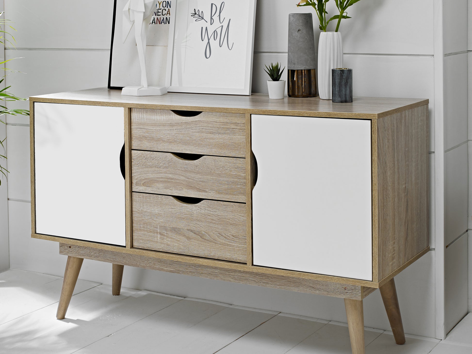 Scandi Oak 2 Door Sideboard White