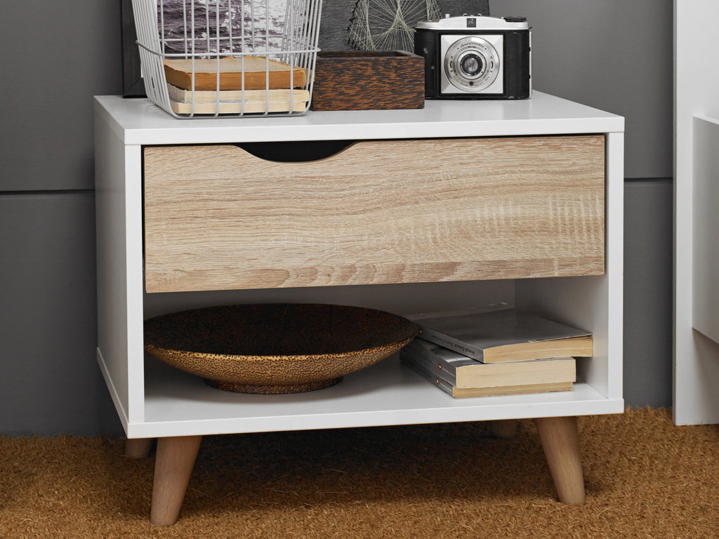 Stockholm 1 Drawer Bedside White-Oak