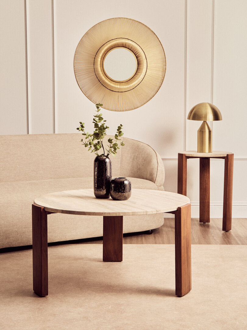 Palermo Travertine Top Round Side Table