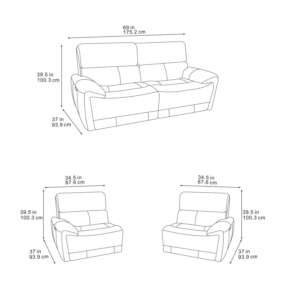 Cairo Black Lay-Z-Boy Style Fabric Power Recliner 2 Seater Sofa