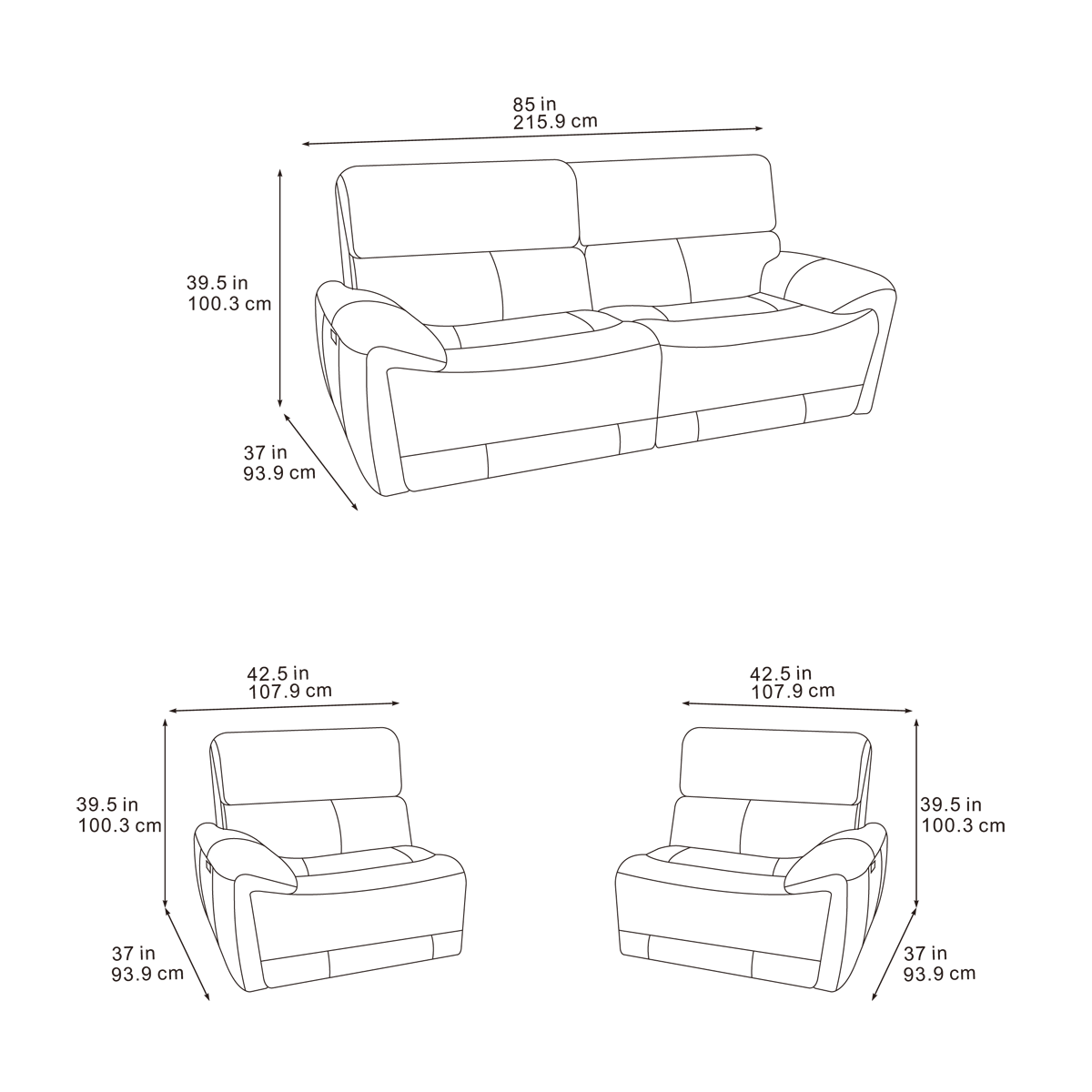 Cairo Black Lay-Z-Boy Style Fabric Power Recliner 3 Seater Sofa