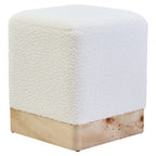 Mota Burl Wood And Cream Boucle Sqaure Stool