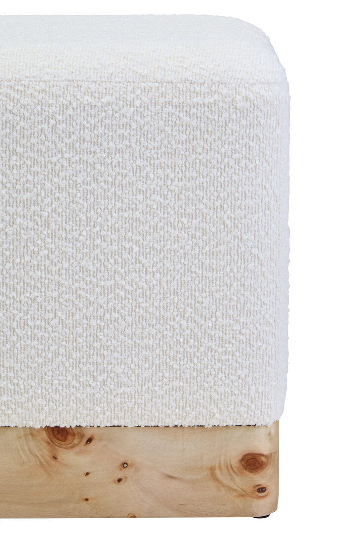 Mota Burl Wood And Cream Boucle Sqaure Stool
