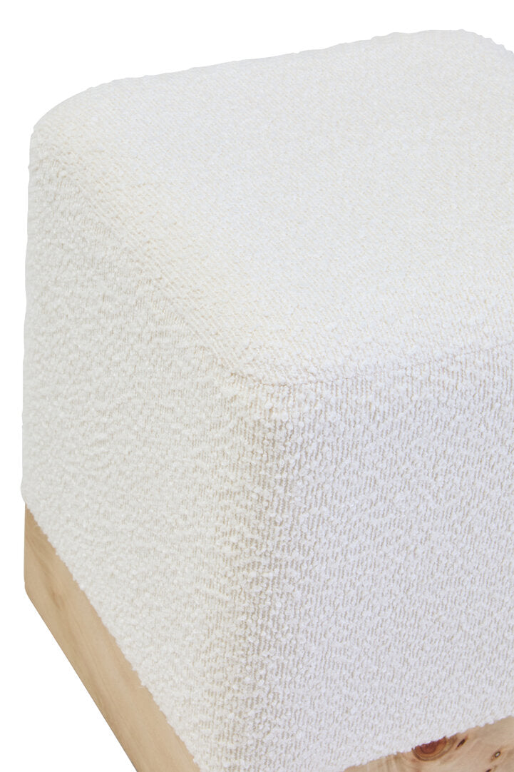 Mota Burl Wood And Cream Boucle Sqaure Stool