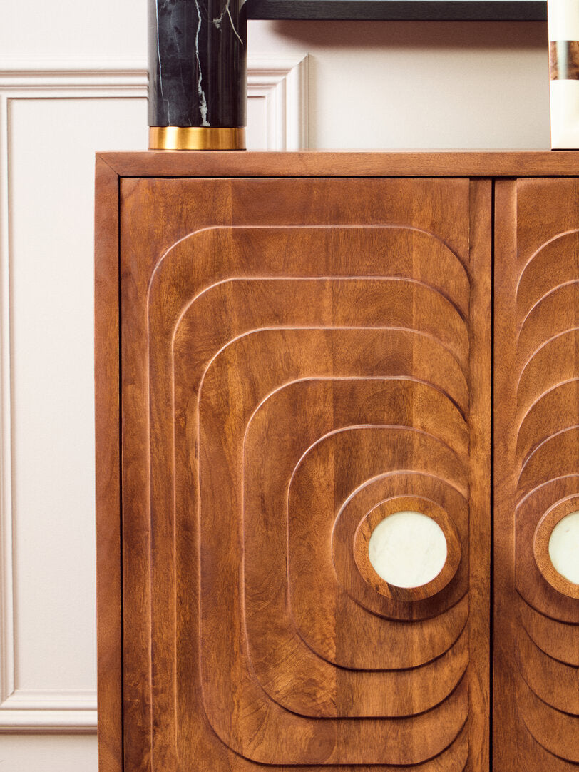 Sangar Two Door Mango Wood Carved Cabinet