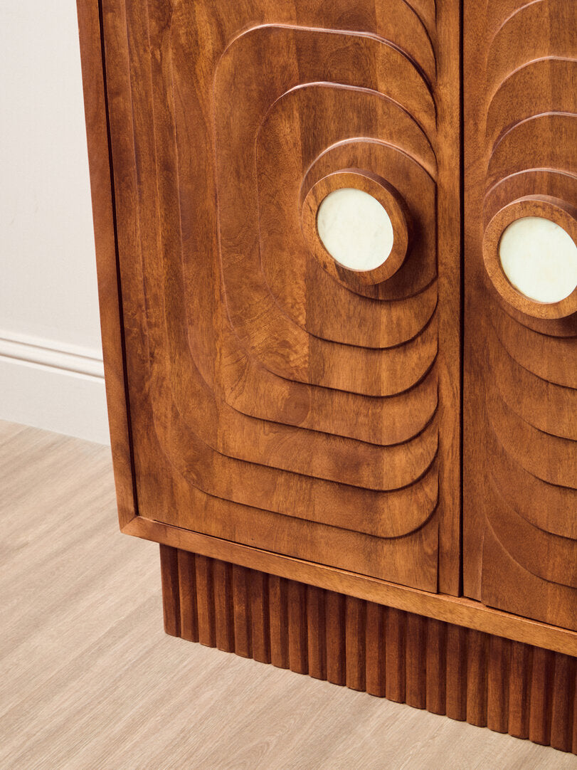 Sangar Two Door Mango Wood Carved Cabinet