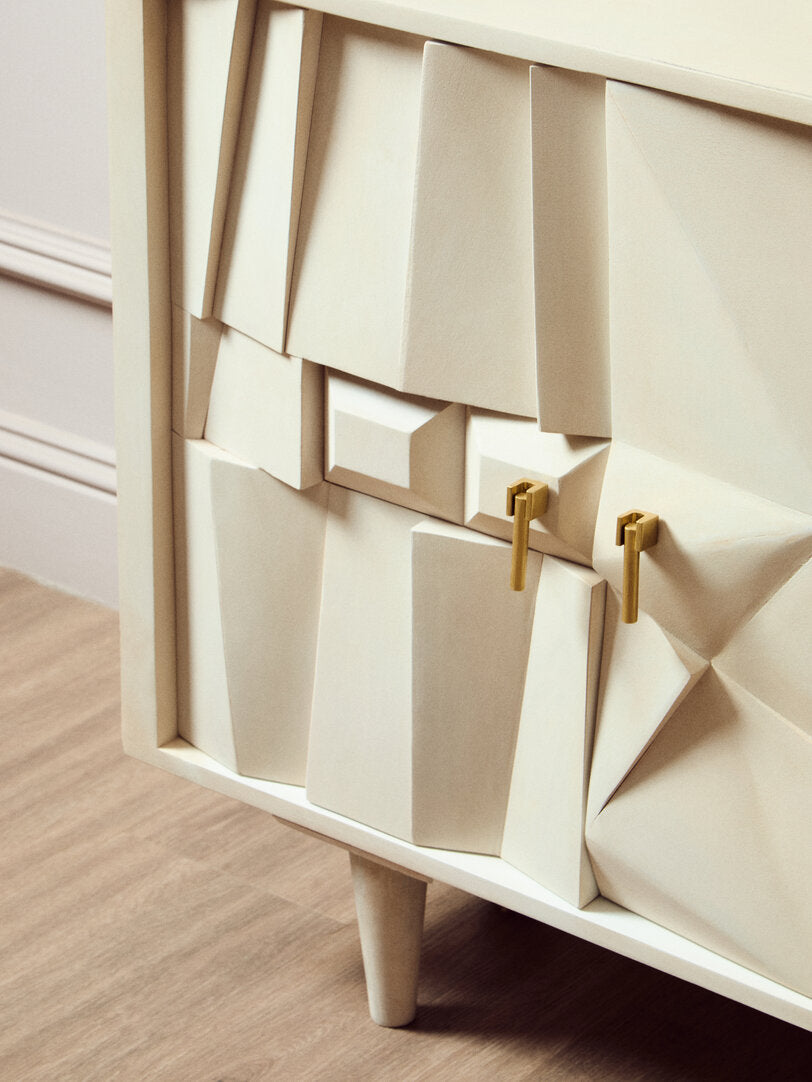 Sita Four Door Whitewash Mango Wood Abstract Sideboard