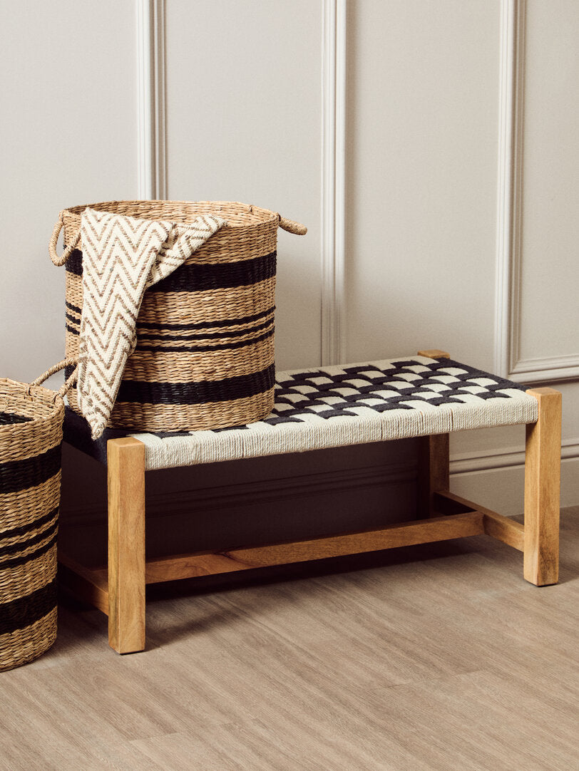 Satna Black And White Jute Bench