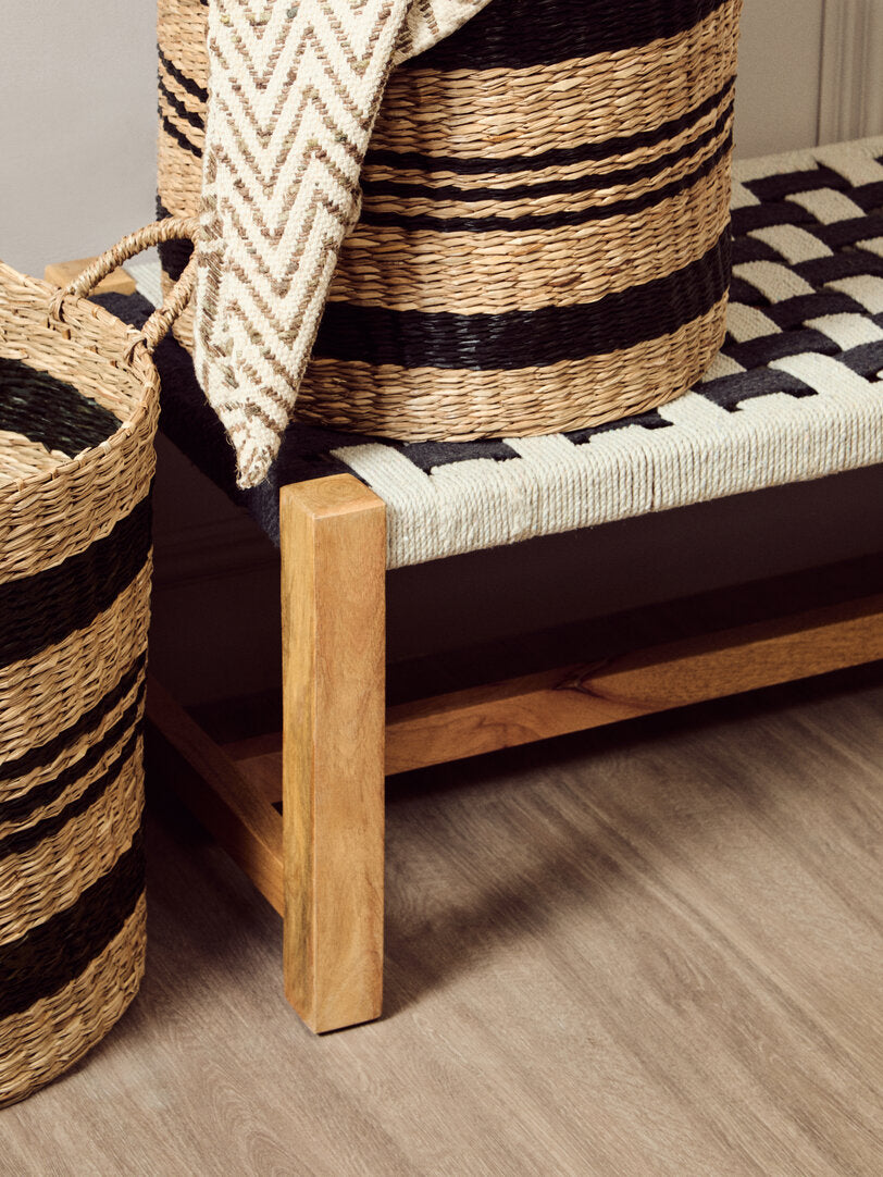 Satna Black And White Jute Bench