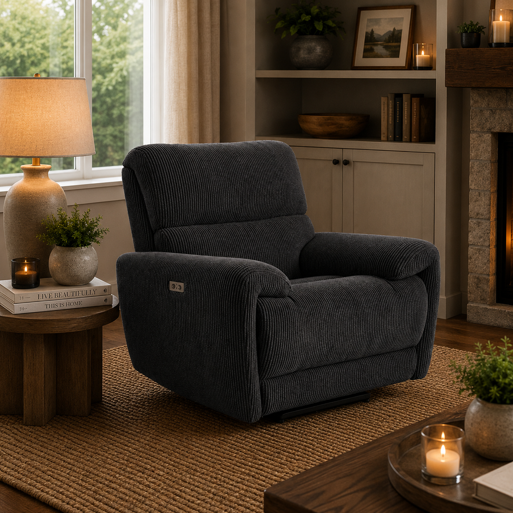 Cairo Black Lay-Z-Boy Style Fabric Power Recliner Chair