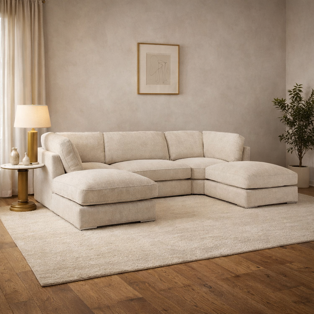 Inga Sofa Beige Boucle U Shape Corner Morgan | Malvern | Somerford | Calix | Euphoria | Plush Style