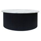 Walton Travertine Top Coffee Table with Black Acacia Wood Base