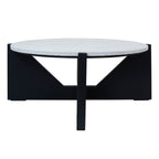 Winton Travertine Top Coffee Table With Black Acacia Wood Frame